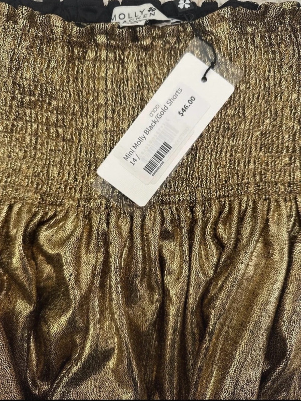 Molly Bracken Metallic Gold Smocked Shorts